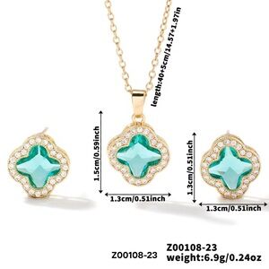 Elegant Green ,18K Gold Plated Colorful Zircon Necklace and Stud Earrings set